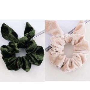 3 FOR $12 | NEW {Bundle of 2} Velvet Bow Hair Scrunchies, Blush + Olive Green